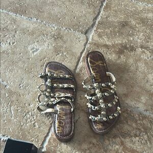 Sam Edelman Brown and Gold Sandals Casual Leather Design